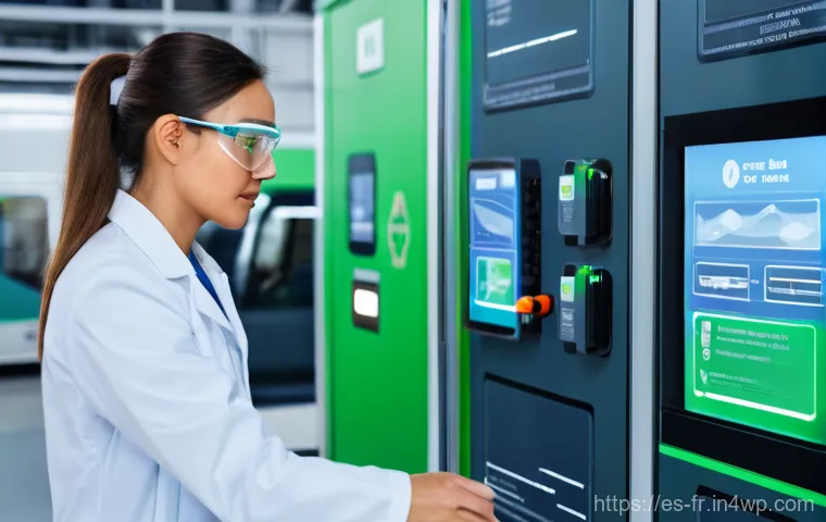 그린 수소 생산에 필요한 원료 - A focused scientist, either male or female, wearing a crisp, white lab coat, safety glasses, and pro...