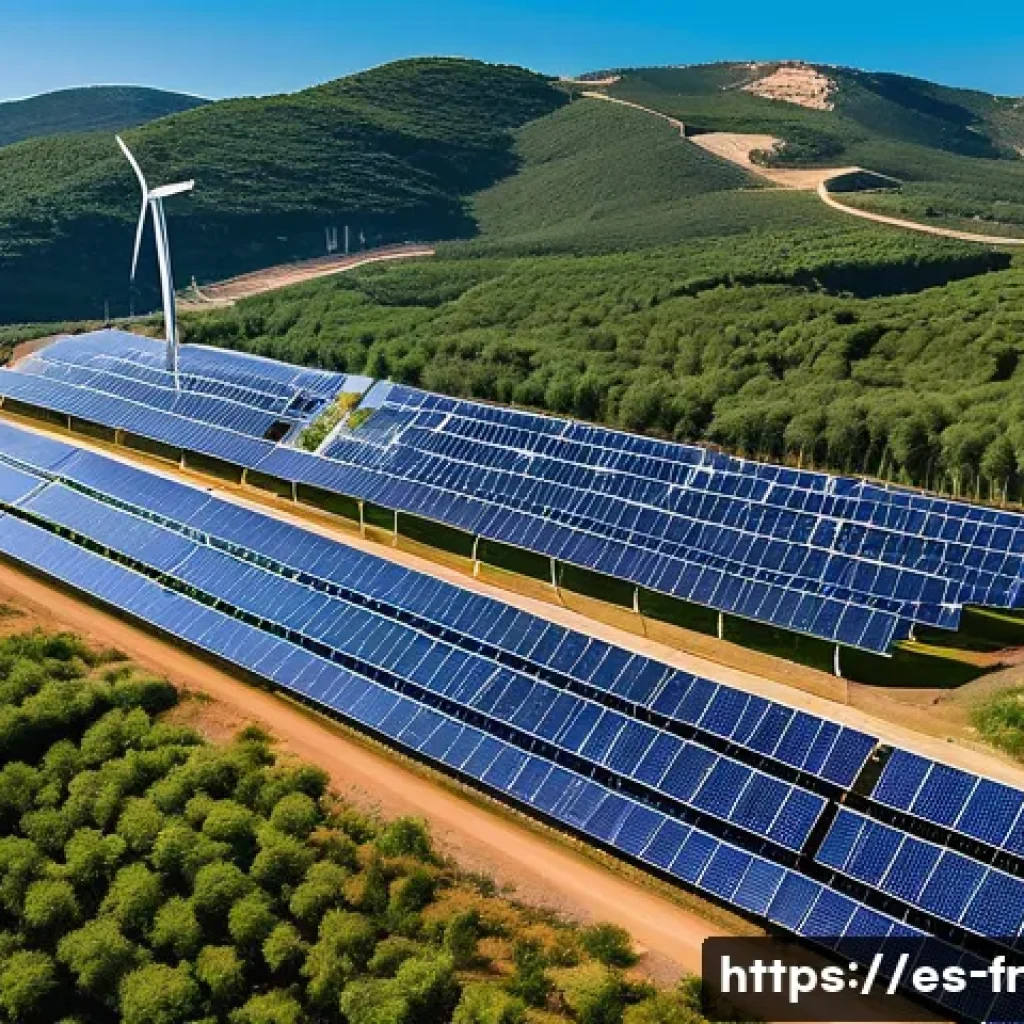 그린 수소 경제의 세부 사례 연구 - A modern green hydrogen production plant in Spain featuring large solar panels and advanced electrol...