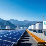 Home 19 그린 수소 경제 발전을 위한 정부 지원 정책 - A futuristic Spanish coastal industrial port featuring advanced green hydrogen infrastructure: large...