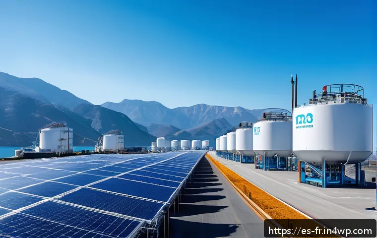 그린 수소 경제 발전을 위한 정부 지원 정책 - A futuristic Spanish coastal industrial port featuring advanced green hydrogen infrastructure: large...
