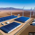 Home 18 그린 수소 경제가 가져올 변화 - A modern hydrogen green energy production plant in a sunny Chilean landscape, featuring large solar ...