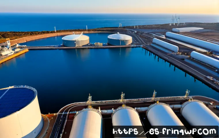 그린 수소 수송 방법 - Photorealistic wide-angle view of a modern Mediterranean port in Spain at sunrise, a sleek hydrogen-...