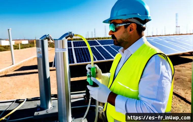 Home 17 그린 수소의 안전성 및 리스크 관리 - Photorealistic green hydrogen safety inspection at a modern solar-powered electrolyzer facility in S...